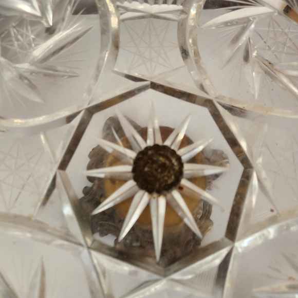 Vintage Mid Century Crystal Brass Pedestal Compote Bowl Lot Of 3 Glass Ornate - Picture 6 of 13